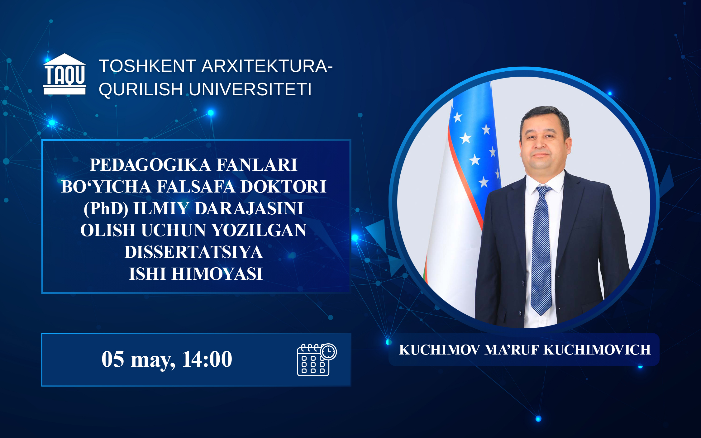 Kuchimov Ma’ruf Kuchimovichning pedagogika fanlari bo‘yicha falsafa doktori (PhD) dissertatsiya ishi himoyasi to‘g‘risida